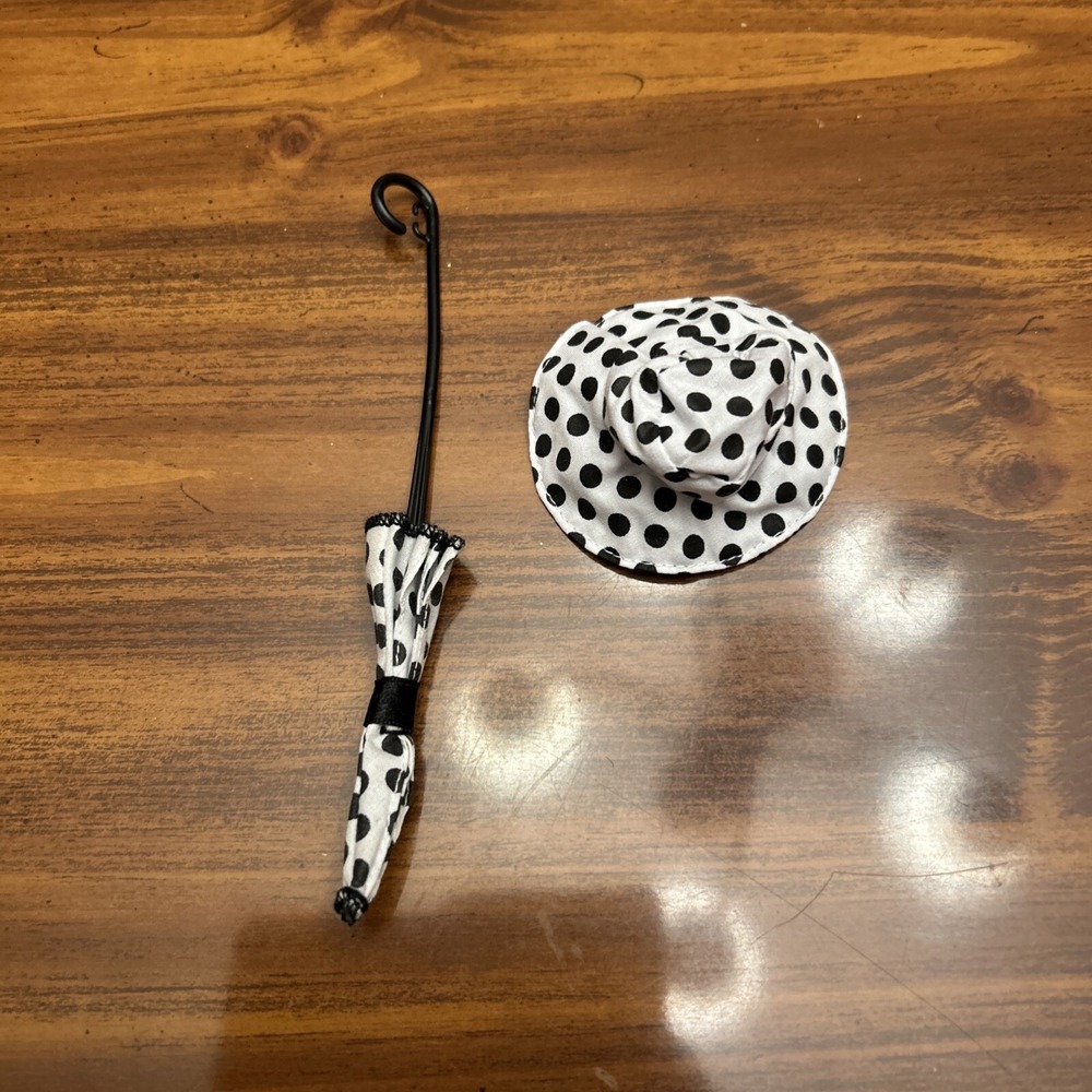 Barbie Black White Polka Dot Umbrella & Matching Hat